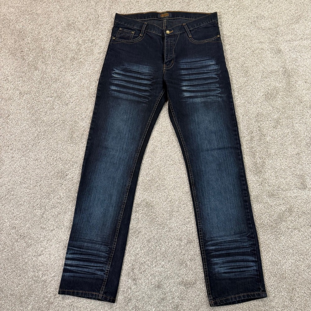 Edwin Jeans Mens 34 Blue Limited Version Embroidered Dark Wash Denim Straight